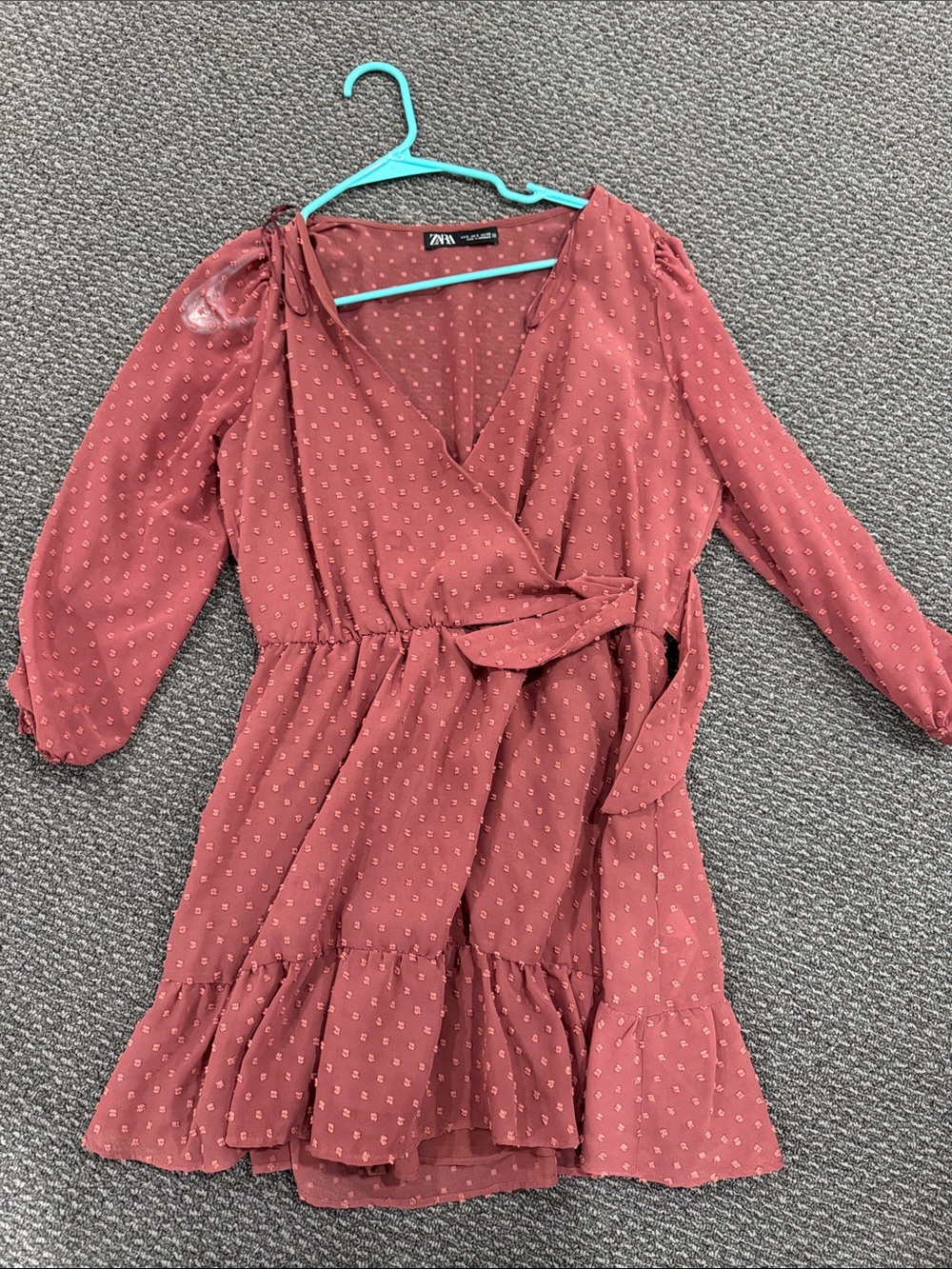 ZARA Rust-Tone Polka Dot Wrap Dress with Belt